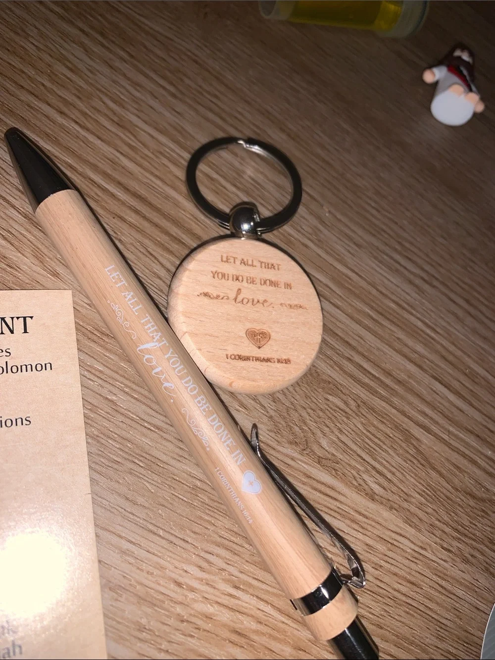 Faith based lot- 5 Jesus figures, 8 stickers, keychain, pen, oil and bookmark